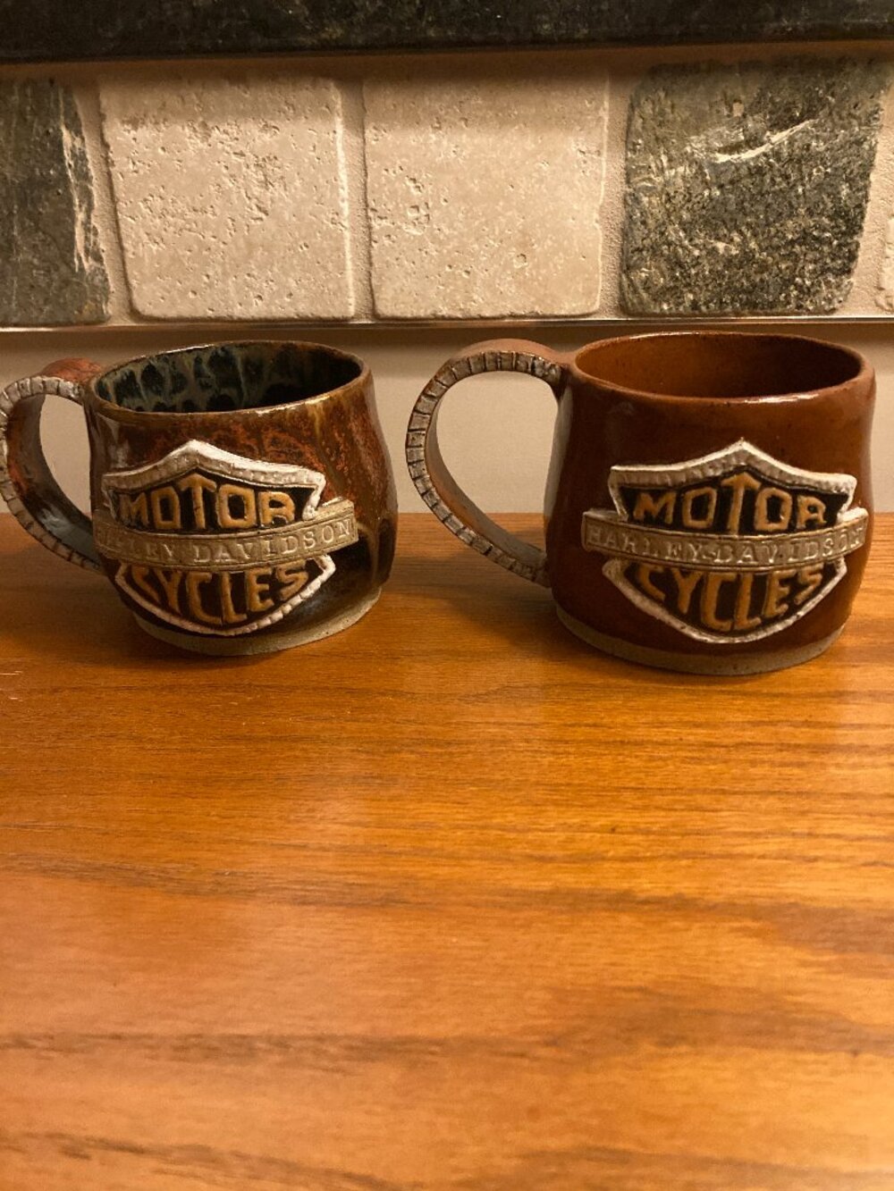 NEW Pair of Clay Pottery Harley Davidson Mugs